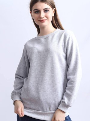 Gri Melanj Bisiklet Yaka Sweatshirt Gri Melanj Bisiklet Yaka Sweatshirt