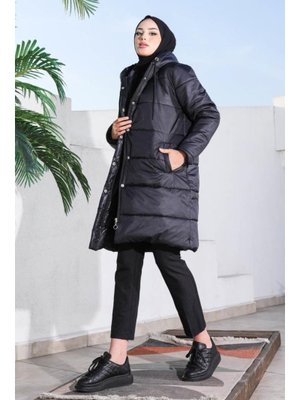 Siyah Dolumlu Şişme Mont