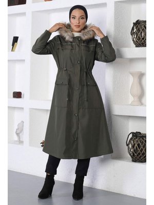 Haki Şerit Detaylı Mont