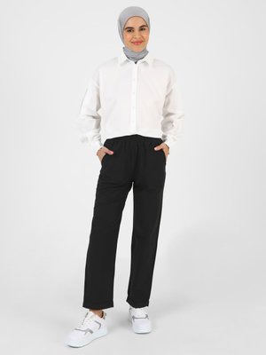 Siyah Beli Lastikli Cepli Poplin Pantolon Siyah Beli Lastikli Cepli Poplin Pantolon