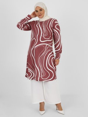 Gül Kurusu Büyük Beden Desenli Tunik