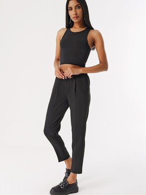 Siyah Beli Lastikli Düz Pantolon Siyah Beli Lastikli Düz Pantolon