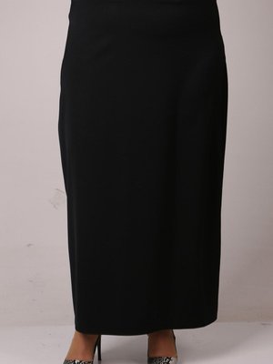 Siyah Büyük Beden Yandan Fermuarlı Uzun Kalem Etek