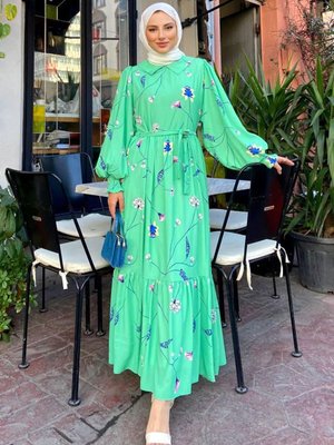 Yeşil Lena Şifon Elbise