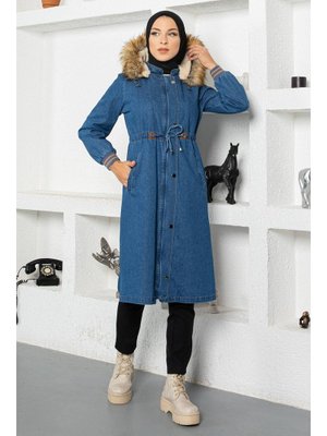 Kapüşonlu Mont Açık Kot