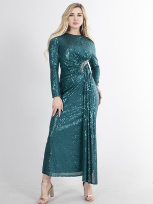 Zümrüt Uzun Kol Payetli Astarlı Abiye Elbise Zümrüt Uzun Kol Payetli Astarlı Abiye Elbise