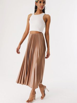 Vizon Beli Gizli Lastikli Piliseli Uzun Etek