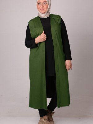 Haki Büyük Beden Penye Giy Çık Yelek