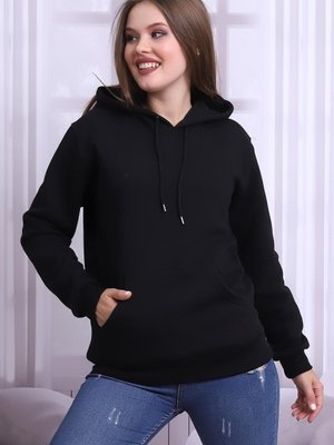 Siyah Üç İplik Kapüşonlu Sweatshirt Siyah Üç İplik Kapüşonlu Sweatshirt