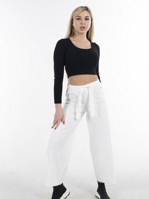 Beyaz Bol Paça Lastikli Pantolon