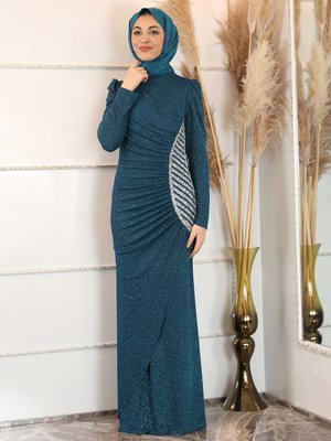 Petrol Prenses Abiye Elbise