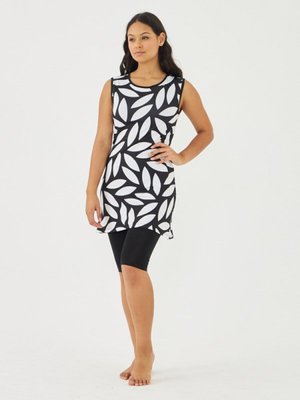 Siyah Beyaz Yapraklar Sıfır Kol Mayo