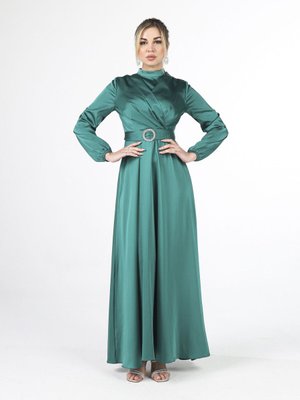 Zümrüt Anvelop Detaylı Saten Abiye Elbise Zümrüt Anvelop Detaylı Saten Abiye Elbise