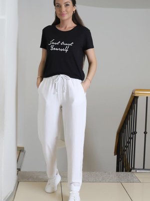 Beyaz Beli Lastikli Pantolon