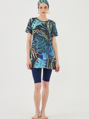 Lacivert Yarı Zincir Desenli Mayo