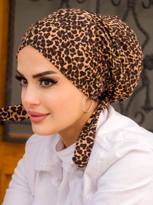 Leopar Desenli Hazır Türban