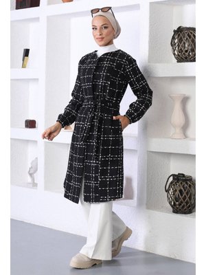 Siyah Kemerli Kaşe Kaban