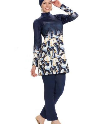 Lacivert Likra Zincir Desenli Tam Kapalı Mayo Lacivert Likra Zincir Desenli Tam Kapalı Mayo