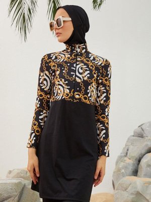 Siyah Yarım Fermuarlı Likralı Tam Kapalı Mayo Siyah Yarım Fermuarlı Likralı Tam Kapalı Mayo