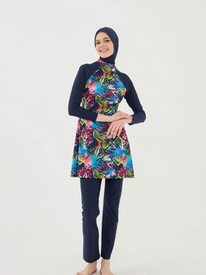 Lacivert Likralı Etnik Desenler Tam Kapalı Mayo Lacivert Likralı Etnik Desenler Tam Kapalı Mayo