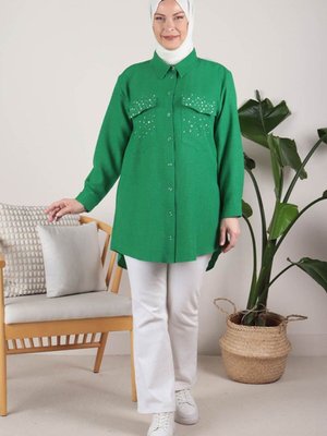 Benetton Büyük Beden İncili Keten Aerobin Tunik