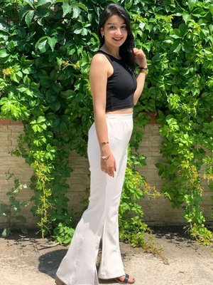 Ekru Double Krep İspanyol Paça Pantolon