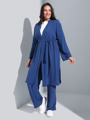 İndigo Büyük Beden Kap & Pantolon İkili Takım