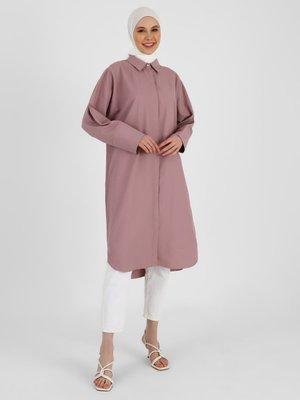 Gül Kurusu Geniş Manşet Poplin Gömlek Tunik