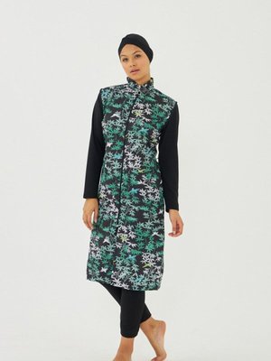 Siyah Uzun Kol Hakim Yaka Bahar Desenli Tam Kapalı Mayo Siyah Uzun Kol Hakim Yaka Bahar Desenli Tam Kapalı Mayo