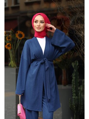 Lacivert Kuşaklı Kimona Takım