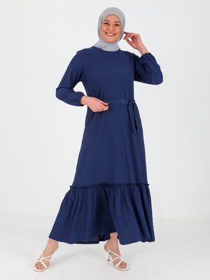 Lacivert Kuşaklı Elbise