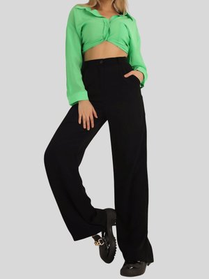 Siyah Yüksek Bel Ayrobin Palazzo Pantolon