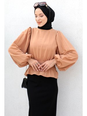 Taba Beli Gipe Lastikli Bluz Taba Beli Gipe Lastikli Bluz