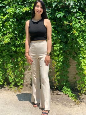 Bej Double Krep İspanyol Paça Pantolon