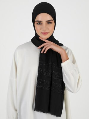 Siyah Lüks Şeritli Şal