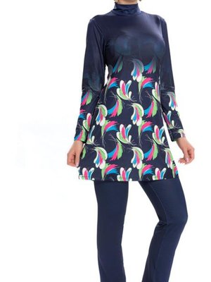 Lacivert Likra Alt Detay Çiçek Desenli Tam Kapalı Mayo Lacivert Likra Alt Detay Çiçek Desenli Tam Kapalı Mayo