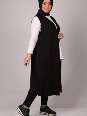 Siyah Büyük Beden Penye Giy Çık Yelek