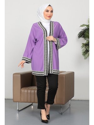 Mor Bercis Nakış İşlemeli Hırka Mor Bercis Nakış İşlemeli Hırka