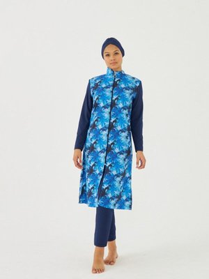 Lacivert Uzun Kol Çınar Yaprağı Desenli Tam Kapalı Mayo Lacivert Uzun Kol Çınar Yaprağı Desenli Tam Kapalı Mayo