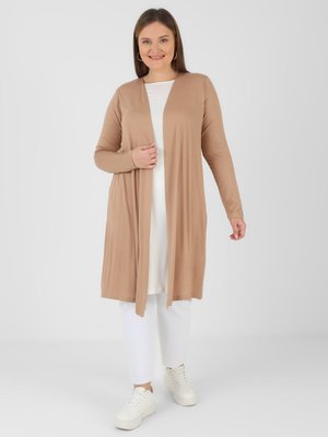Bej Ekru Büyük Beden Sade Uzun Tunik