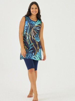 Lacivert Dev Yapraklar Sıfır Kol Mayo