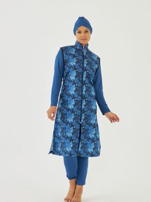 Lacivert Uzun Kol Orkide Çiçeği Tam Kapalı Mayo Lacivert Uzun Kol Orkide Çiçeği Tam Kapalı Mayo