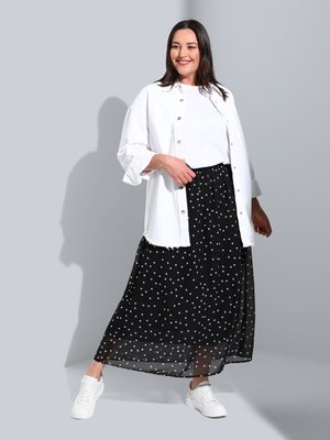 Büyük Beden Beli Lastikli Puantiyeli Etek Siyah Beyaz Büyük Beden Beli Lastikli Puantiyeli Etek Siyah Beyaz