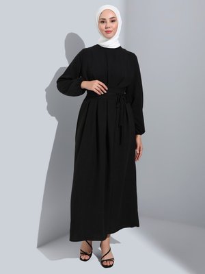Siyah Aerobin Basic Kuşaklı Elbise