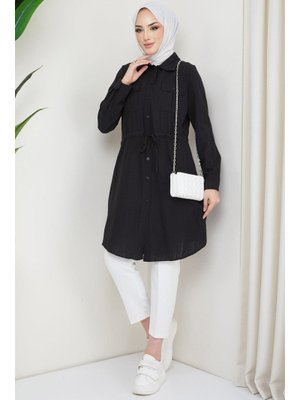 Siyah Yazlık Bağlamalı Pamuklu Tunik Siyah Yazlık Bağlamalı Pamuklu Tunik