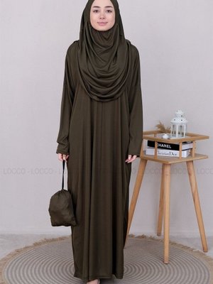 Cantalı Tek Parca Namaz Elbısesı Hakı Yesıl