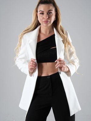 Ekru Zebra Astar Detaylı Krep Blazer Ceket