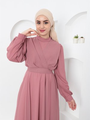 Pembe Çapraz Şifon Abiye Elbise