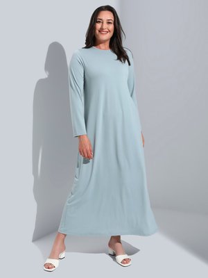 Büyük Beden Bisiklet Yaka Elbise Yosun Yeşili Büyük Beden Bisiklet Yaka Elbise Yosun Yeşili