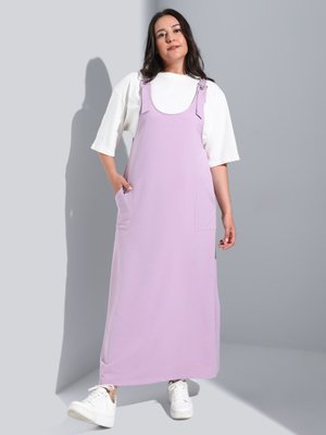 Mor Büyük Beden Askılı Örme Spor Salopet Elbise Mor Büyük Beden Askılı Örme Spor Salopet Elbise